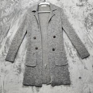 Sugar Rain Sweater Womens S Gray Open Front Cardigan Long Duster Pockets Grandpa